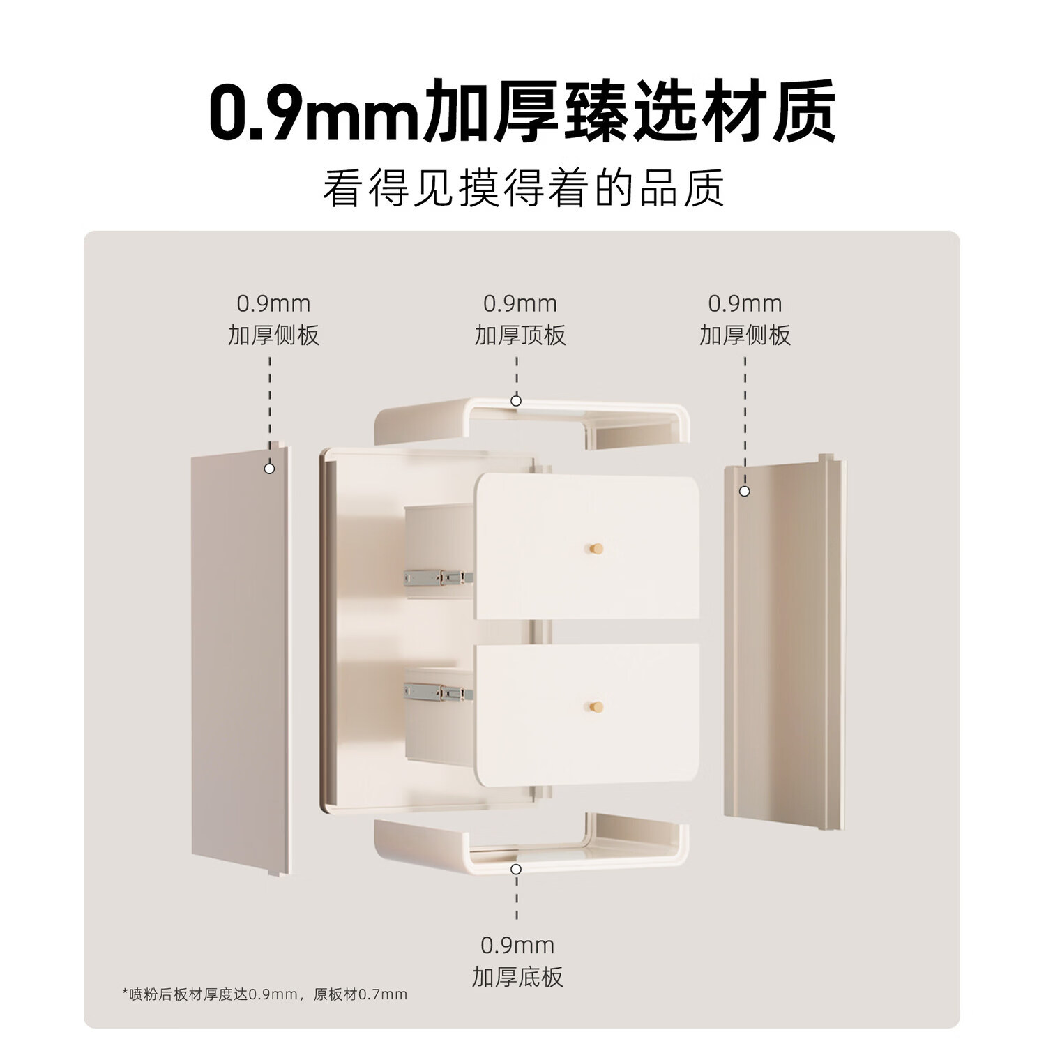 阿格贝贝【达人专属】床头柜钢制柜子卧室收纳床头柜家用储物柜置物架柜 奶油白-落地双抽(长40cm*深40cm*高42cm)