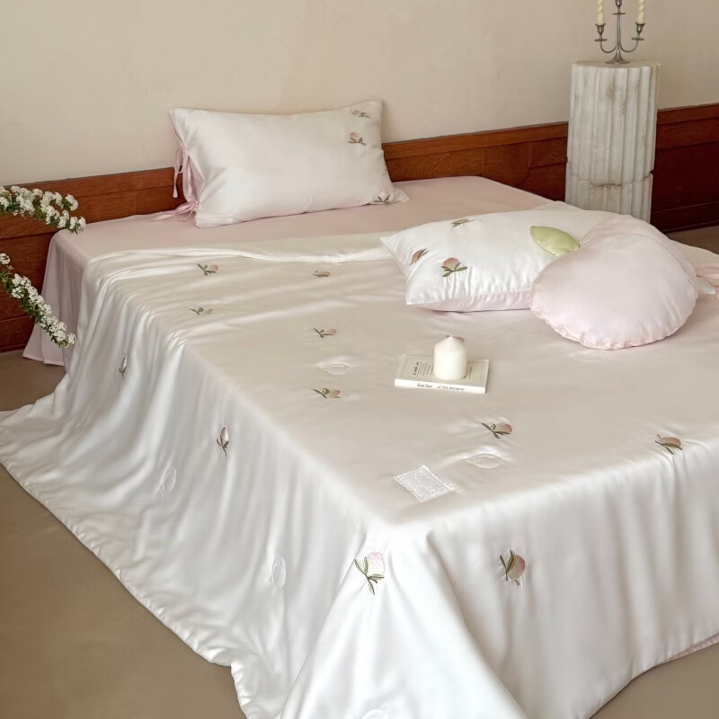 ROLAND LIVE夏季兰精天丝空调被夏被四件套凉感可水洗刺绣薄被子透气丝滑床品 LB 天丝夏被-粉色桃桃粉色 单夏被200cm*230cm