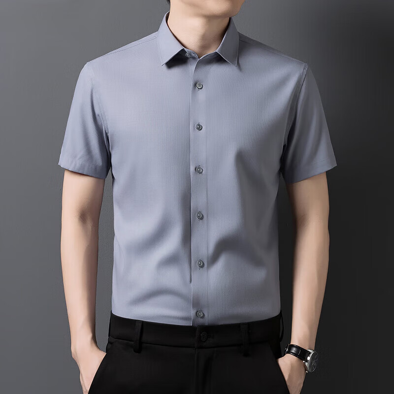 丨利郎丨感短袖衬衫男士夏季桑蚕丝高端抗皱免烫商务休闲衬衣 杏色 4XL 195【195-215斤】