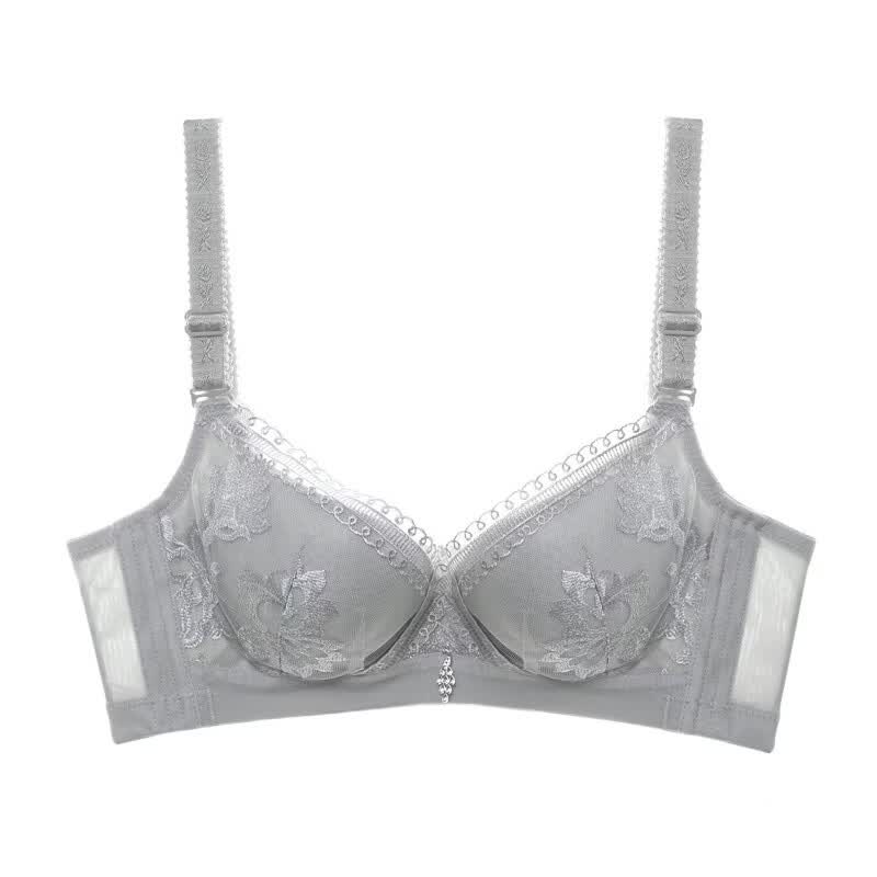夏娃之秀无钢圈文胸收副乳调整型胸罩性感舒适塑形内衣女小胸聚拢 灰色 80B 薄杯2.0cm