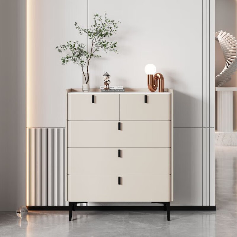 北欧宜家客厅储物柜斗柜岩板全实木五斗柜卧室主卧斗柜轻奢网红 白色