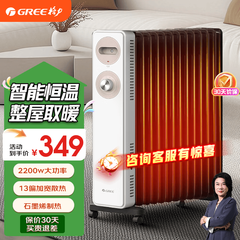 格力（GREE）取暖器电油汀家用电暖器片13片加宽油丁防烫电暖气片 13片 机械式 NY25-J6022-M【石墨烯款】