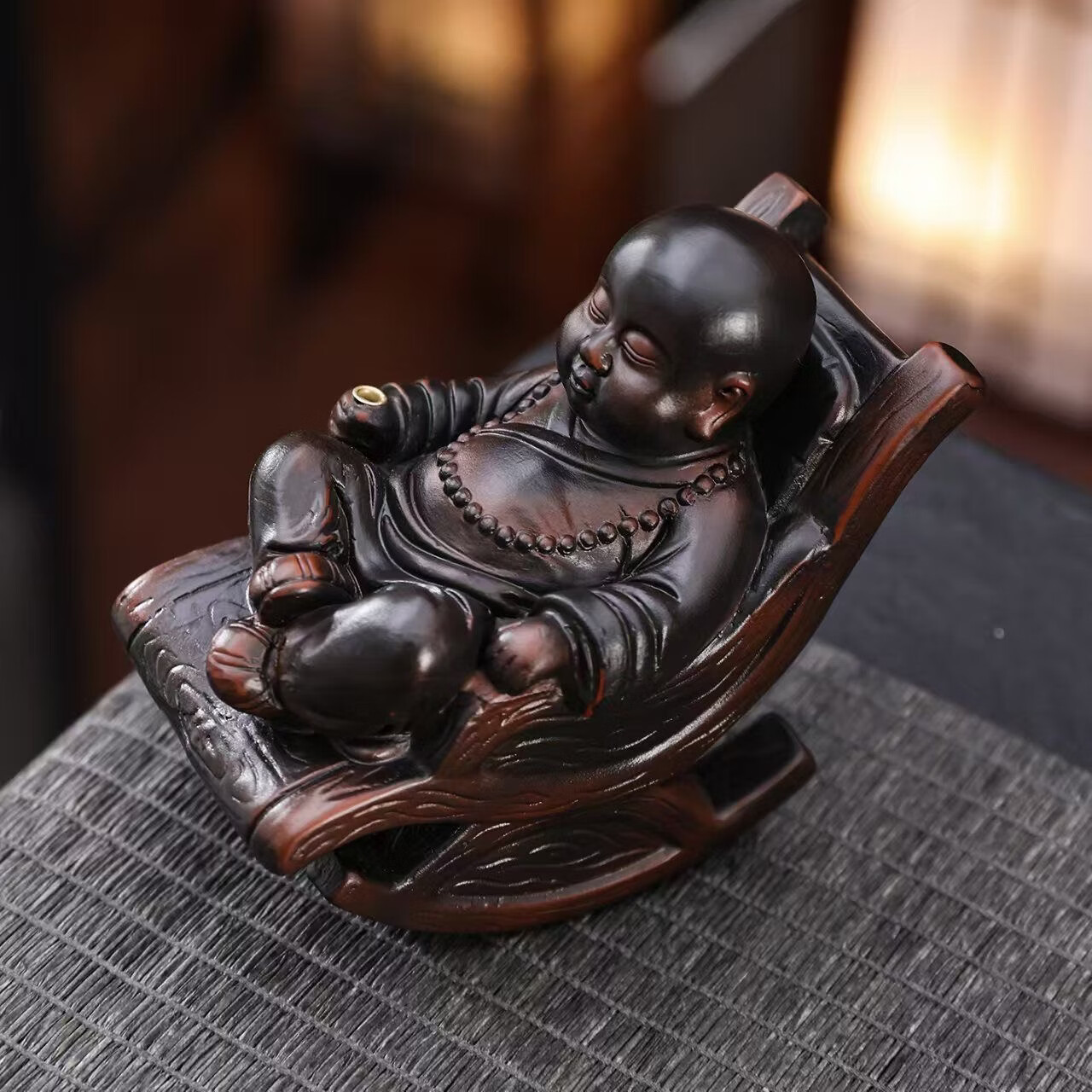 创意摇椅个性茶玩茶桌茶台多功能装 饰摆设禅意紫陶和尚茶宠摆件 紫陶 摇摇椅 小和尚