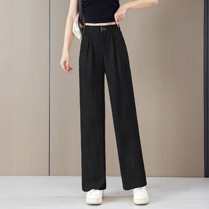 女款冰丝裤子夏季薄款欧洲站松紧腰宽松加大码慵懒风休闲运动长裤 黑色 3XL 建议【130-140斤】