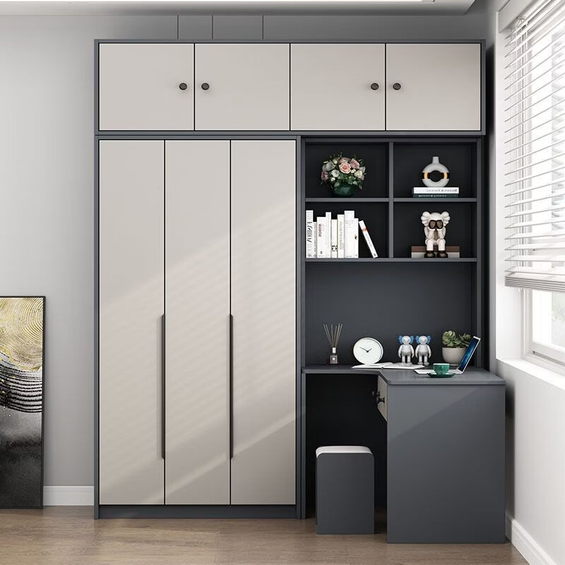森勋定制实木衣柜书桌一体简约家用小户型大容量柜子转角电脑桌大衣橱 包上楼+安装 两门衣柜+转角电脑桌