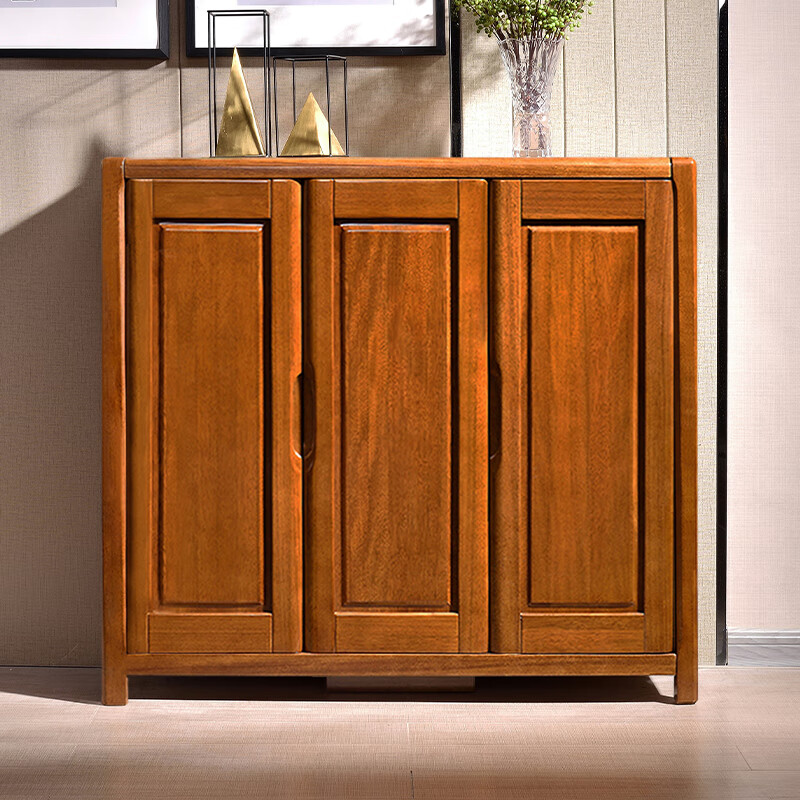 菲乐熊实木鞋柜家用门口胡桃木客厅现代中式2025新款大容量入户玄关柜 胡桃木三门鞋柜 【116.6*36.1*109.8cm】