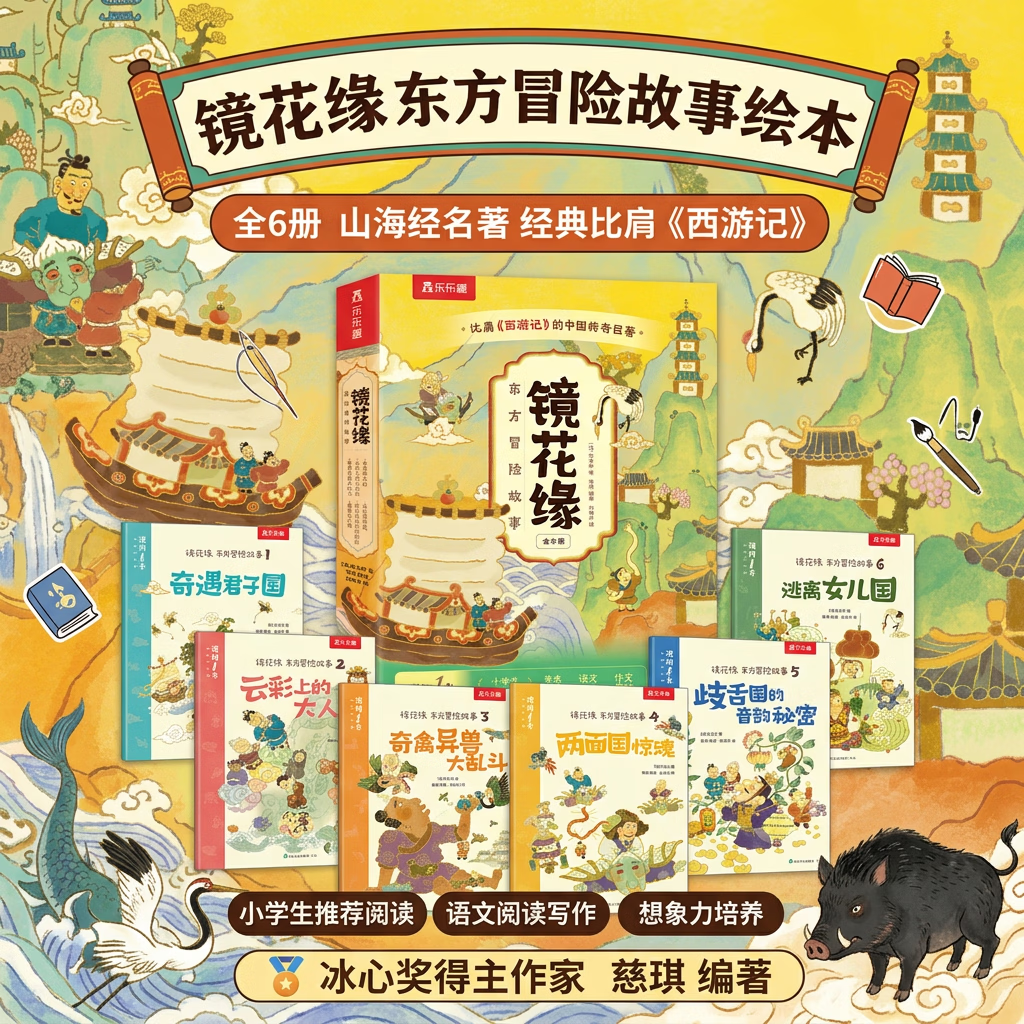 乐乐趣 镜花缘东方冒险故事绘本6册山海经名著小学生版中国传统故事绘本儿童文学书籍6-10岁小学生课外书语文阅读写作想象力培养 镜花缘
