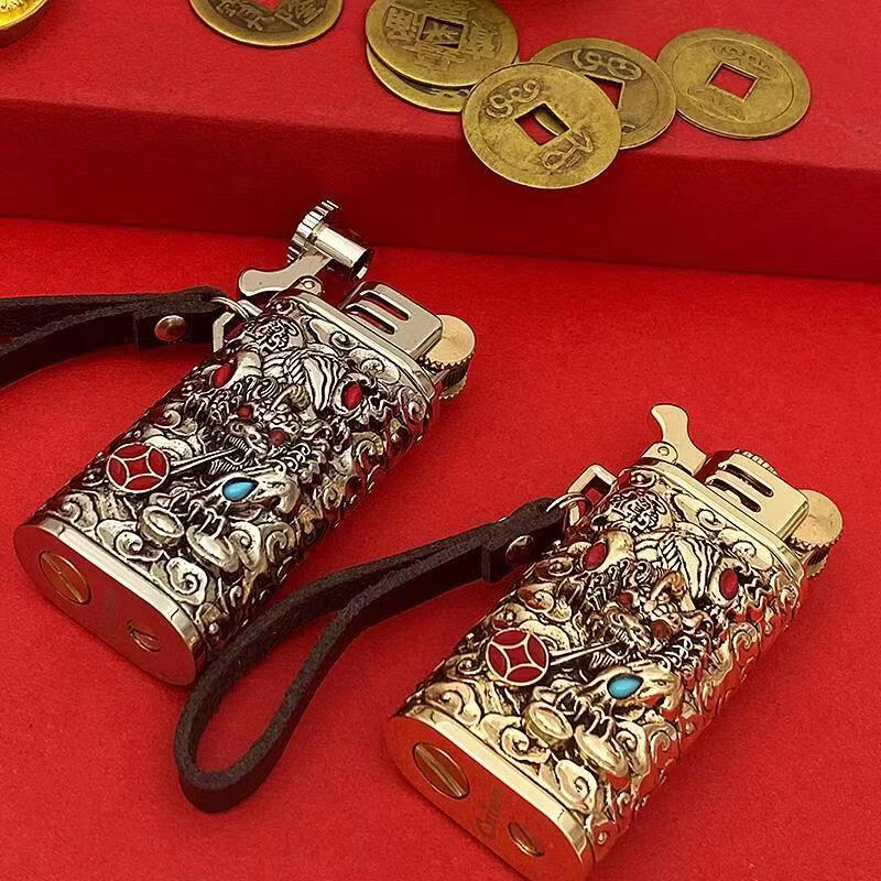 首领正品煤油打火机招财貔貅浮雕国潮防风砂轮高档爸爸生日礼物男士潮 金色【礼盒装】 豪华版【送火石棉芯+133毫升煤油】