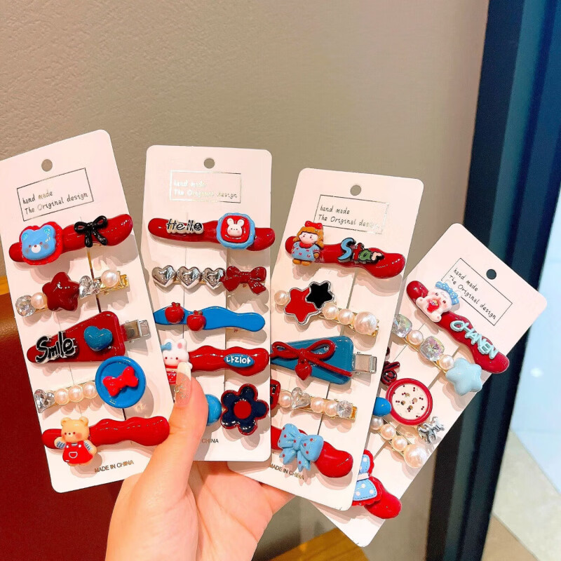 清洁JTT 蓝色花朵套装蝴蝶结发夹 韩版甜美头饰