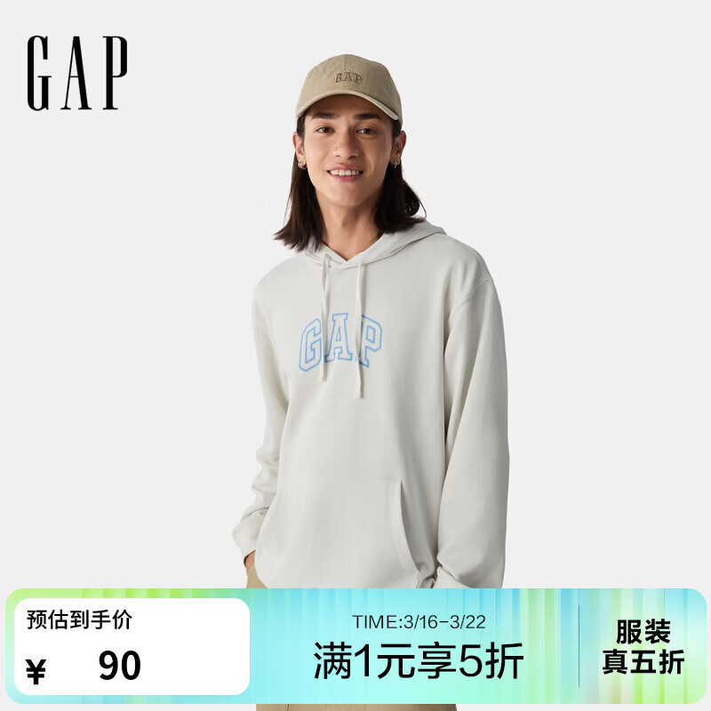 GAP男女装春款logo抽绳连帽口袋卫衣宽松上衣美版708409 灰白色 XS 美码 S亚洲码175/88A