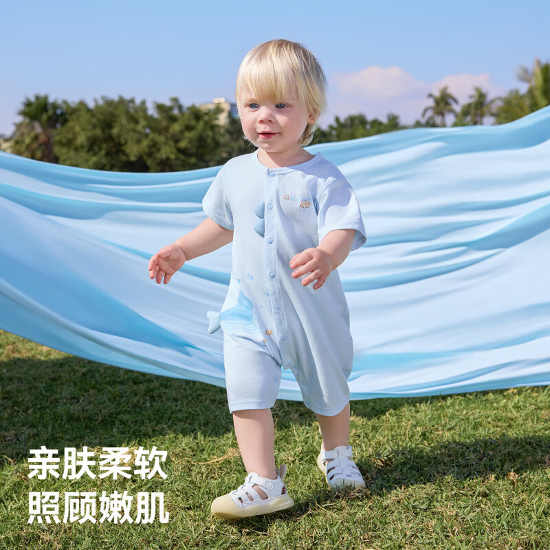 贝肽斯婴儿短袖连体衣夏季薄款婴幼儿男女宝宝衣服外出爬服透气 丛林恐龙 73cm