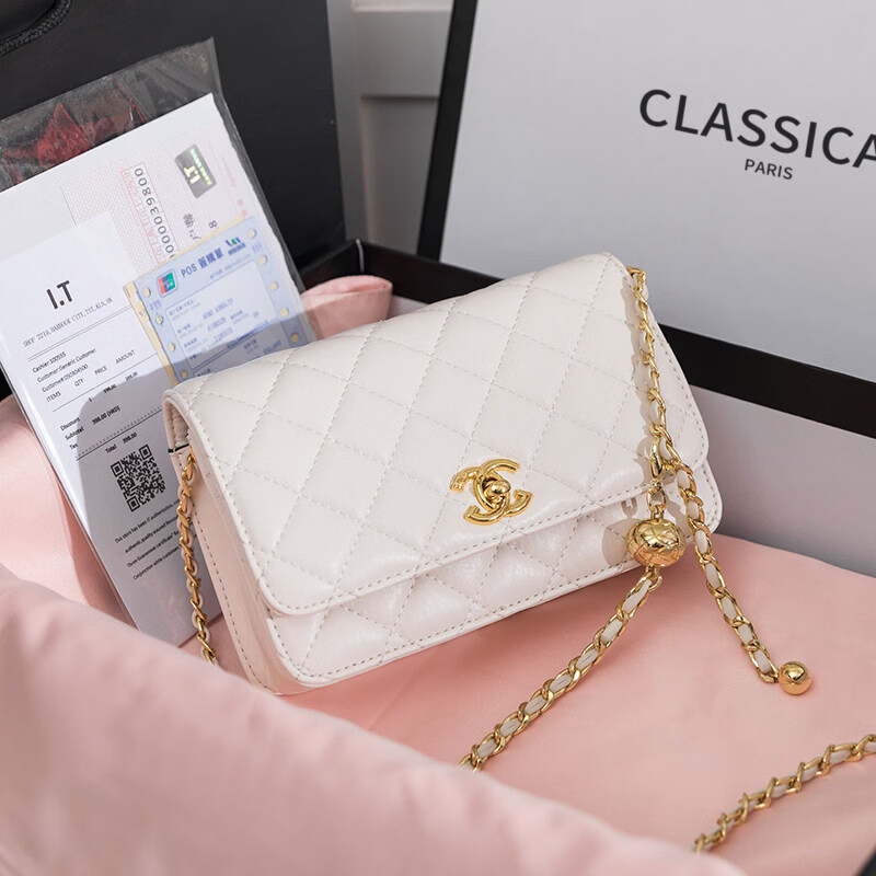 香奈小香儿包包女士新款真皮小金球单肩小方包小香儿时尚链条斜挎包 黑色