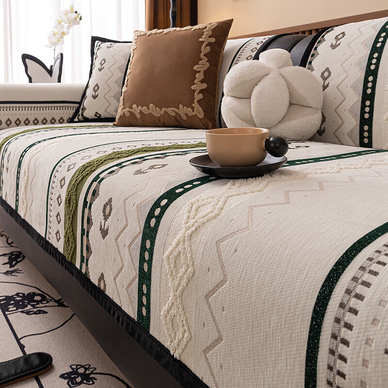 山头林村2025新款防猫抓沙发垫子感法式防滑耐脏坐垫靠垫盖布巾 SYJF-雏菊-绿色 1厘米*1厘米 单人位 30*50抱枕外套