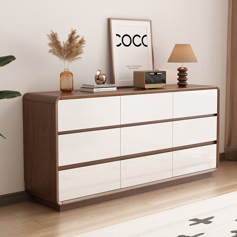 溥畔实木斗柜中古卧室床尾靠墙收纳柜抽屉式置物收纳柜客厅胡桃色立柜 至尊款整装发货五斗九斗柜组合240