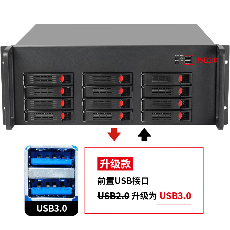 研锦工控NAS机箱12硬盘4U机架式320短ATX主板FLEX电源企业存储多盘位热插拔服务器 4U机箱 4U机箱+导轨