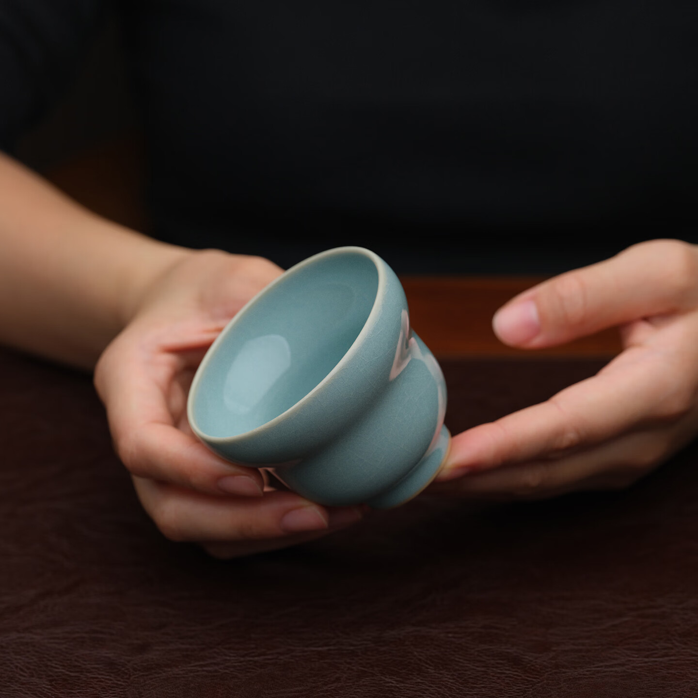 文华汝瓷朱文立朱宇华 汝瓷茶杯主人杯单杯品茗杯葫芦杯天青高端礼盒装