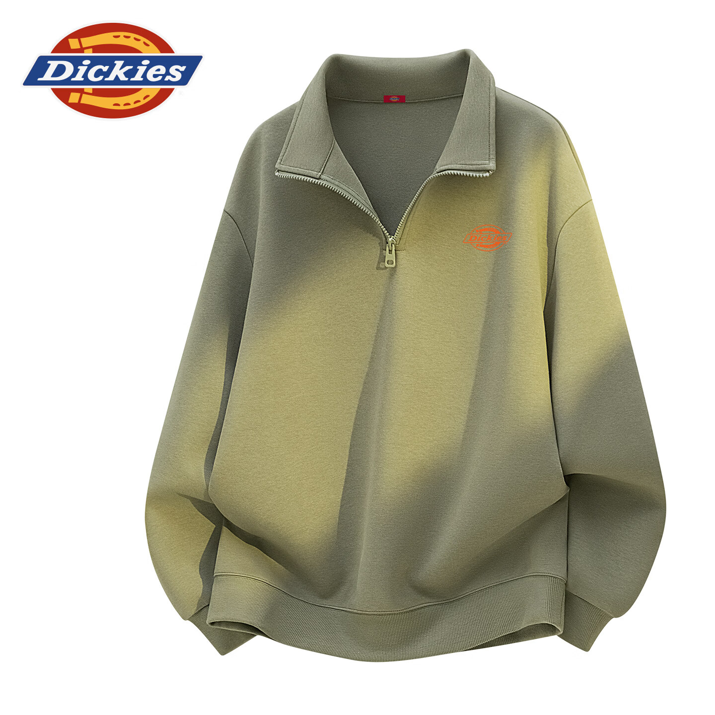 Dickies男士立领半拉链卫衣2026春季新款外套宽松休闲春装上衣潮 灰豆绿(ks马刺工人胸标) 4XL