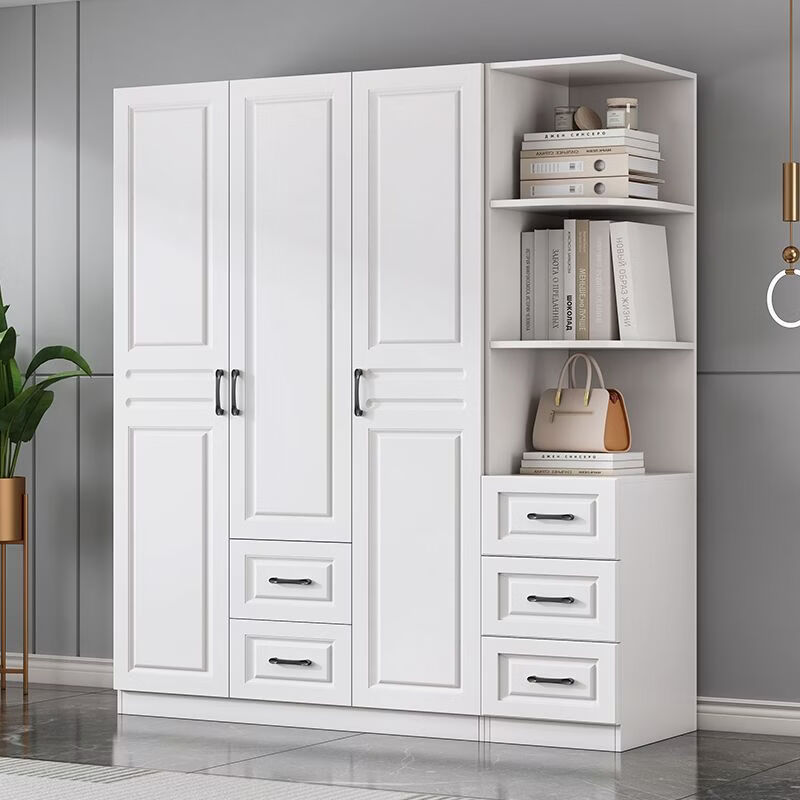 森勋欧式衣柜家用卧室实木衣柜小户型主卧带抽屉一体大容量储物收纳柜 【送货入户包安装】加深60cm+实木 黑色把手140*60*200主柜