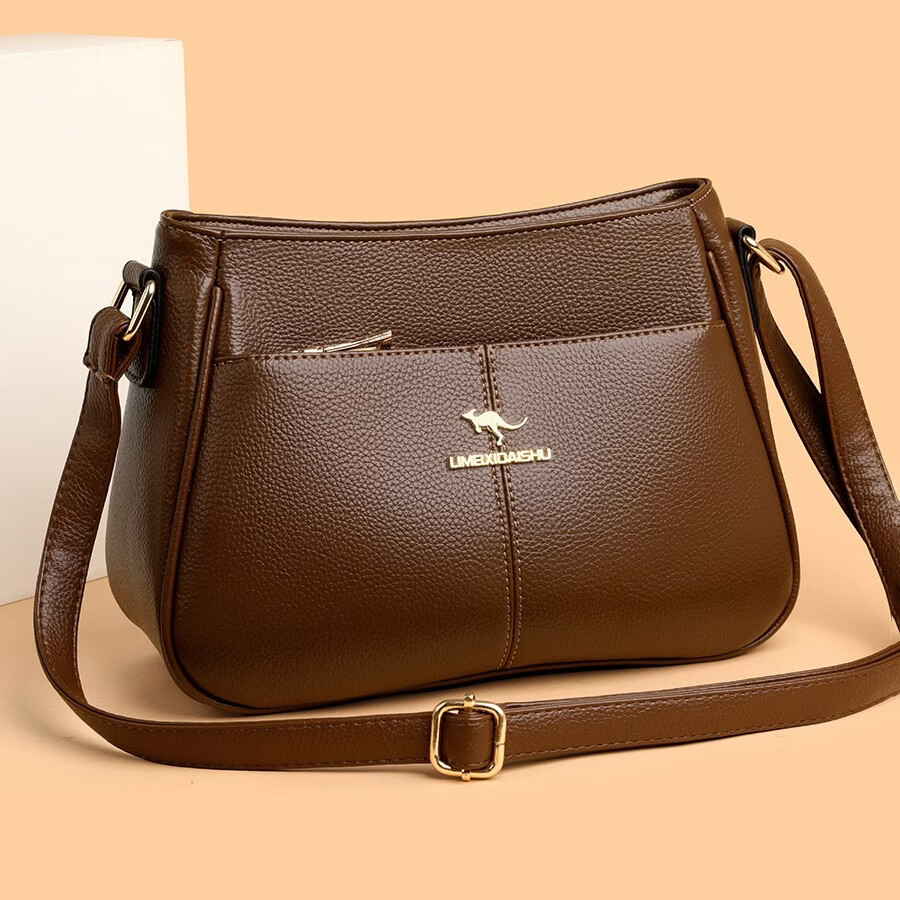 2026春季新款女士包包百搭软皮中年妈妈斜挎包女大容量单肩包 深棕色