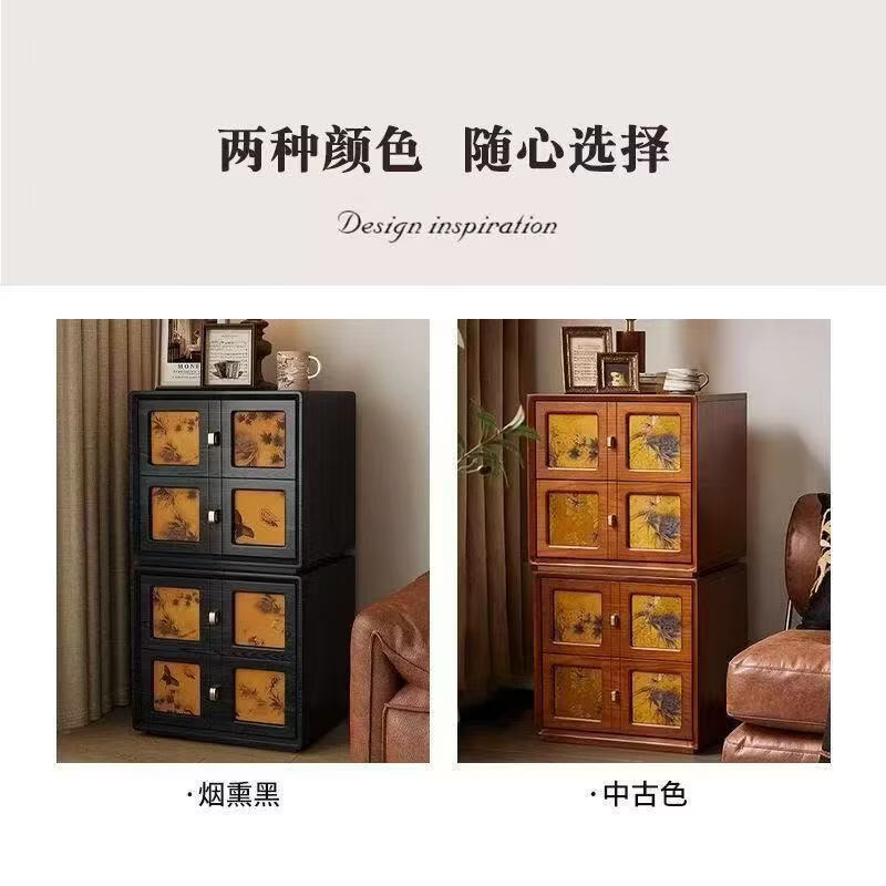 香云纱斗柜电视柜法式复古斗柜客厅靠墙柜子 黑色 50*40*50cm【整张发货】