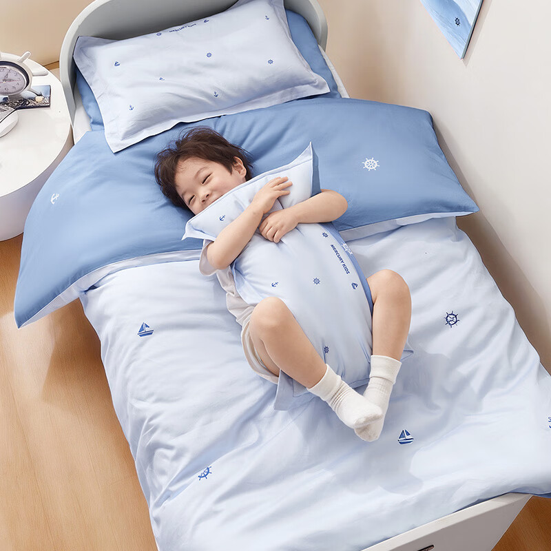 水星家纺幼儿园长绒棉抗菌套件·海滨畅游套件 幼儿园长绒棉抗菌套件·海滨畅游 床笠款 （被套120*150cm）