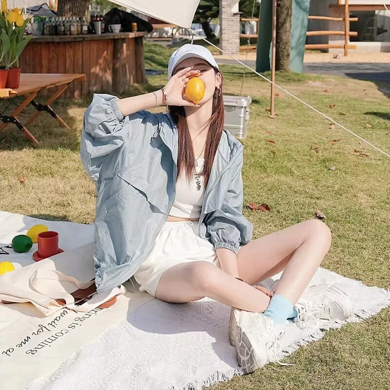 2026夏季新款防晒衣女便携式速干时尚百搭透气薄款连帽宽松简约 蓝色 2XL 【建议135-155斤】