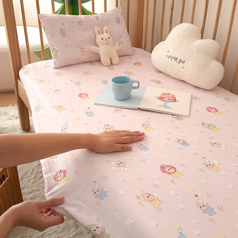 ROLAND LIVE儿童全棉双层纱床笠儿童床垫保护罩幼儿园宝宝床褥套子防尘罩 HSH 儿童全棉双层纱床笠-小星人 单床笠56*100cm