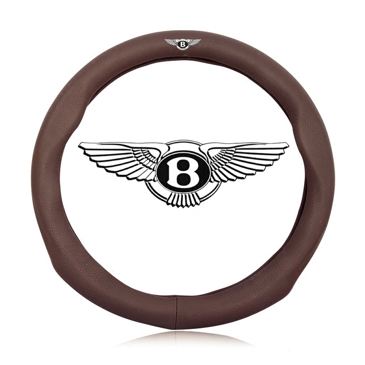 适用于宾利汽车方向盘套真皮/慕尚/雅致/添越/欧陆/飞驰高档车用改装把套男女士四季通用 方向盘套-棕色 宾利