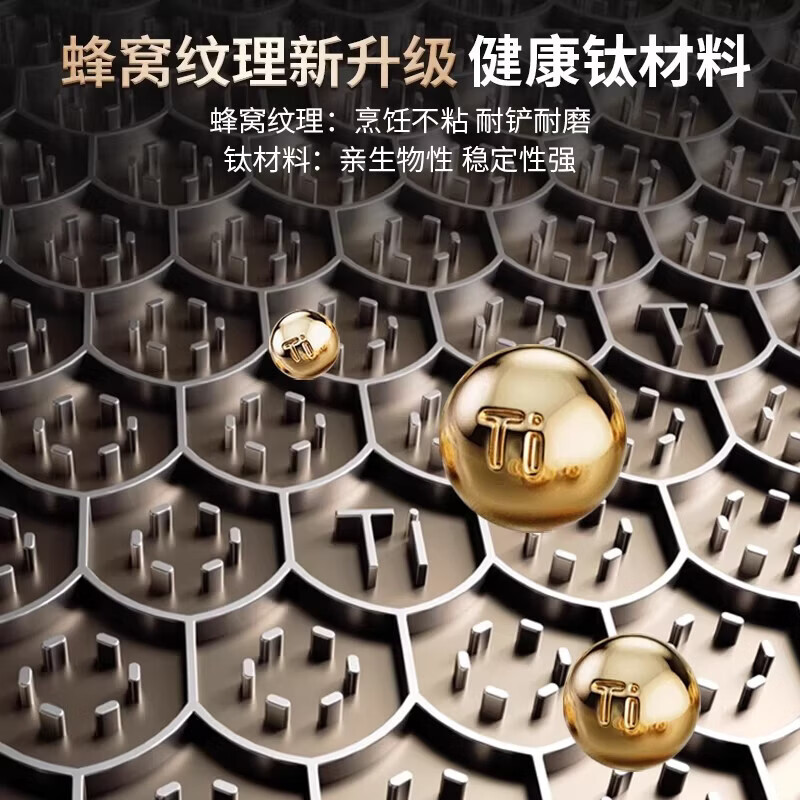 康巴赫（KOBACH）炒锅钛0氟涂层蜂窝不粘锅家用不锈钢平底炒菜锅电磁炉燃气通用 【0氟有钛 不锈不粘】 32cm