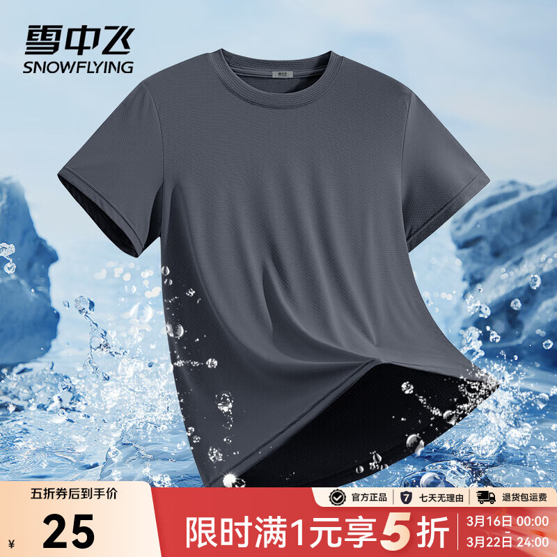 雪中飞短袖t恤男26夏季新款户外运动凉感防晒半截袖男生休闲宽松上衣 深灰色 2883F纯色 L 175/92A【推荐尺码120-140斤】
