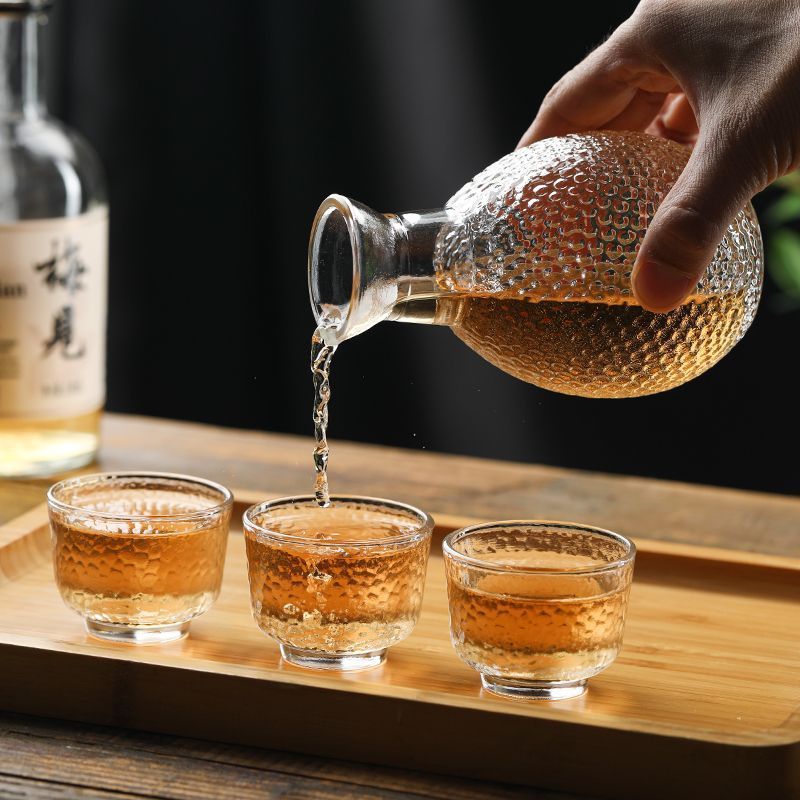 溥畔格调清酒套装高档清酒杯日式高颜值小酒杯清酒壶套装日式创意酒具 【7件套透明款】一壶+四杯+温酒缸+木塞