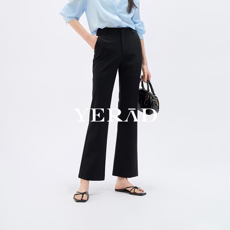 娅丽达黑色九分微喇裤女2026夏季新款休闲西装裤子修身显瘦喇叭裤 静谧黑常规款 裤长96cm（A1） 29