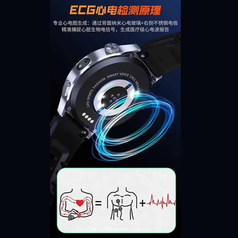 Hobsest智能手表血糖血压血脂尿酸监测一体机成人中老年心电图血氧心率体温消息提醒蓝牙通话运动手环 银配棕皮（测血糖血压尿酸心电体温+带强光手电筒)