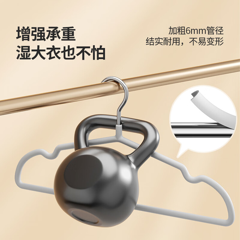 LYNN衣架衣挂晾衣架无痕防滑卧室衣柜衣撑子晾晒架干湿两用宿舍寝室用 43cm带凹槽磨砂衣架-浸塑10支装