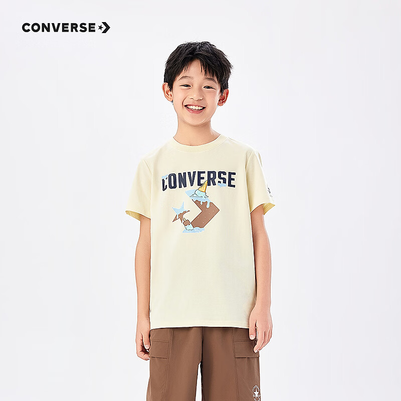 Converse匡威童装男童短袖T恤2026夏季新款星箭标印花学生运动上衣打底衫 阳光黄 160 /76 【建议身高152-158cm】
