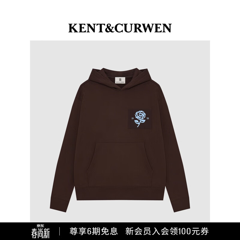 KENT&amp;CURWEN【明星同款】肯迪文秋冬系列玫瑰刺绣男女款纯棉加绒连帽卫衣 棕色B0 M