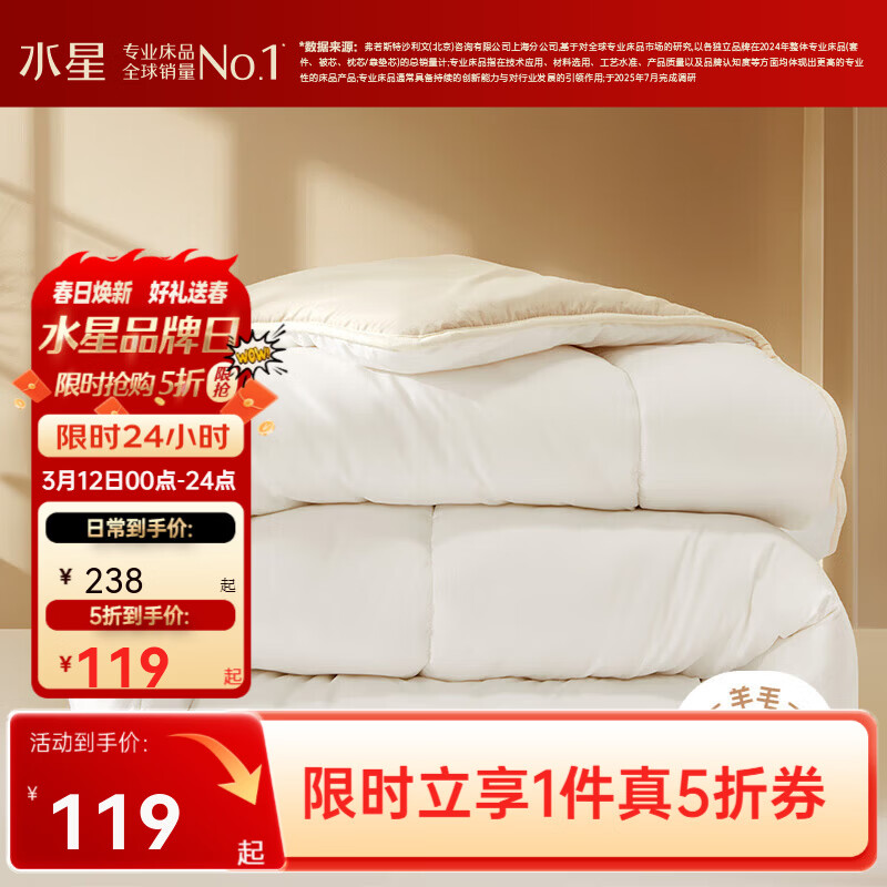 ˮ�Ǽҷ� ���ų�Ʒ ����˿��ë���� 100%������ëA�࿹������ ��ů����о ����(100%������ë+A�࿹��) 220cm*240cm(����1.8�״�) 159Ԫ