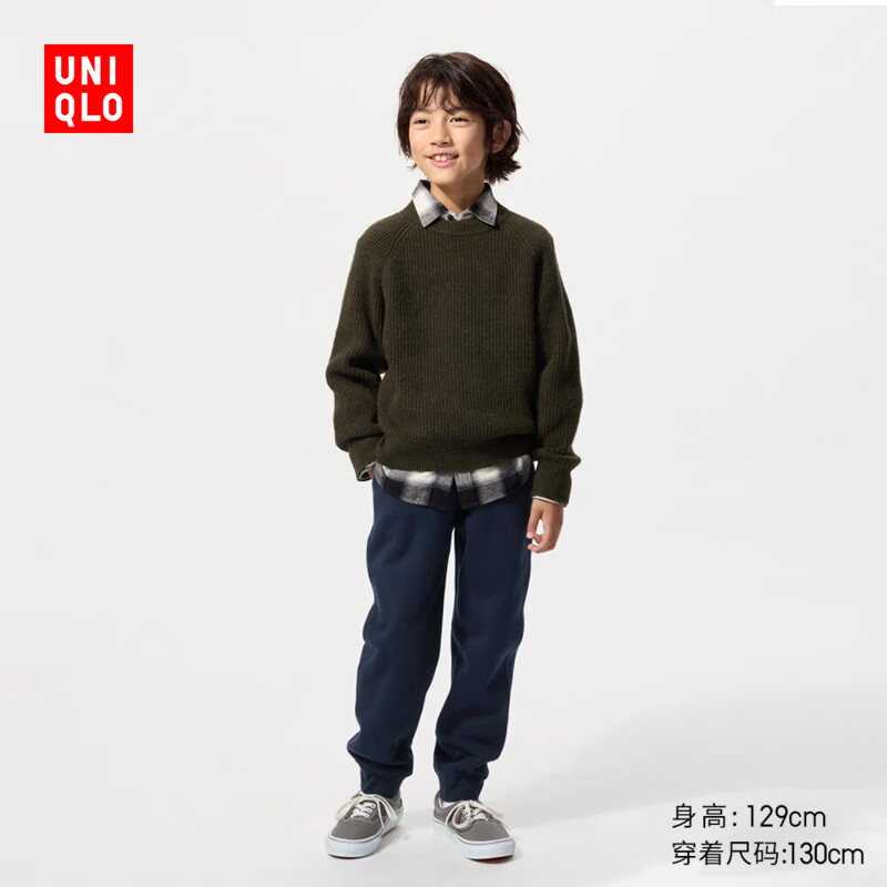 优衣库童装男童女童仿羊羔绒运动裤加绒保暖卫裤478140 478140/69藏青色 160