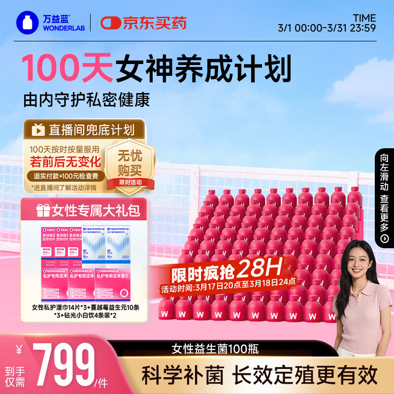 万益蓝WonderLab 蔓越莓女性益生菌100瓶 女性妇科炎症理调私处益生菌