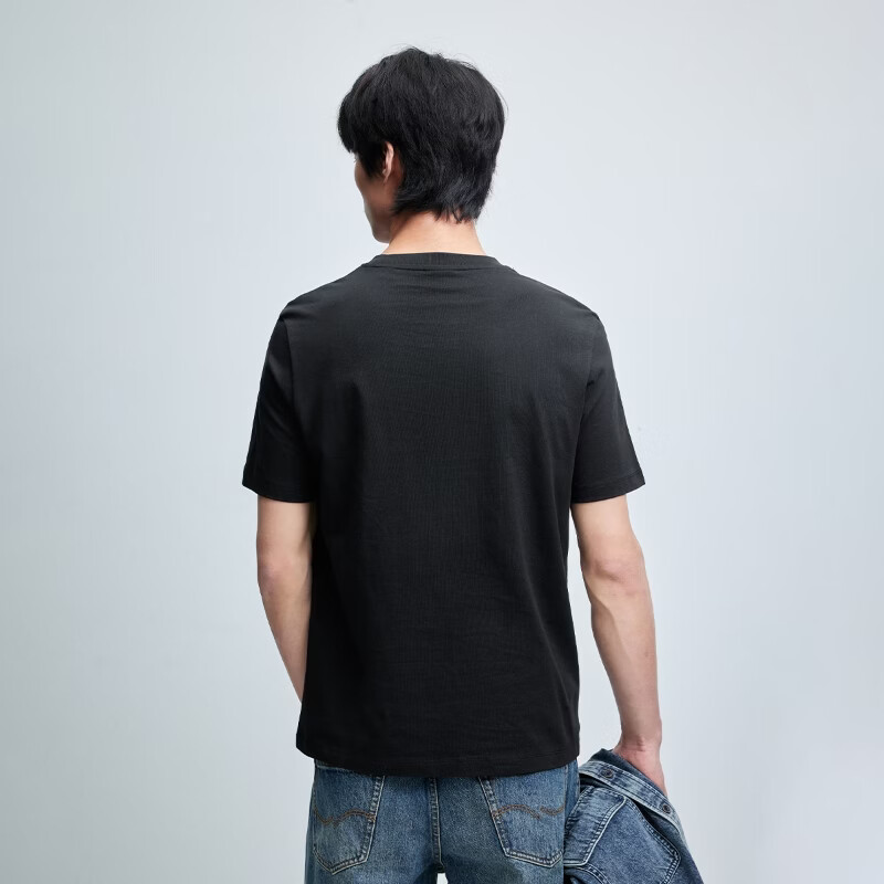 杰克·琼斯（JACK&JONES）26年【100%纯棉】短袖t恤男款夏季新款字母发泡印花潮流品质男装 E43纯黑色 M （175）