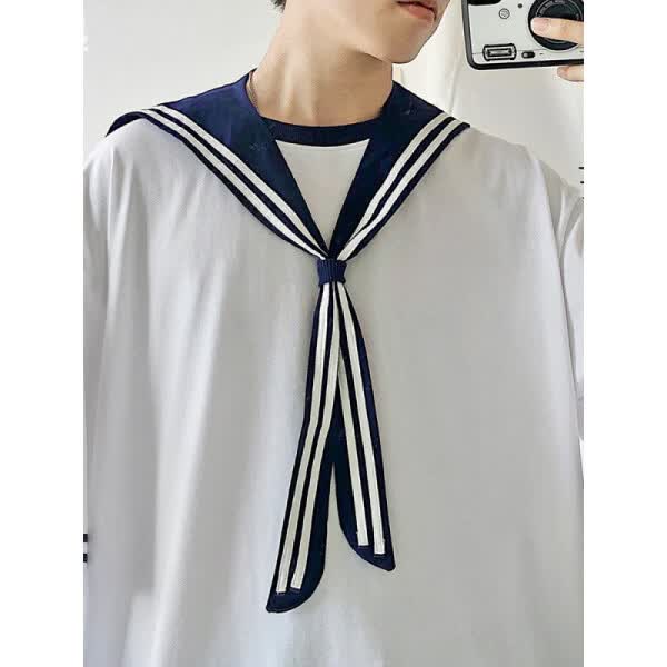 梵姿缇dk制服短袖t恤男海军水手服套装小披肩班服团体毕业jk二件套 白色 白色套装 S