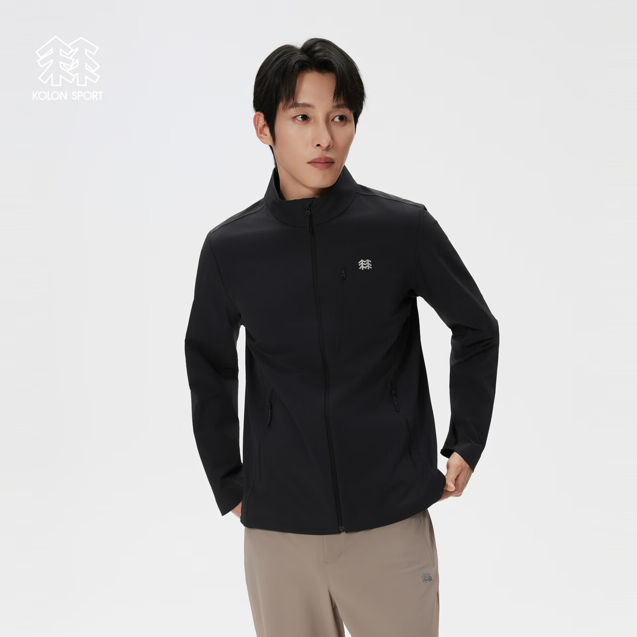 KOLON SPORT/可隆户外软壳衣 男子接触凉感UPF50+防晒防风立领夹克 LHJK6MN073-BK 黑色 L 175/96A