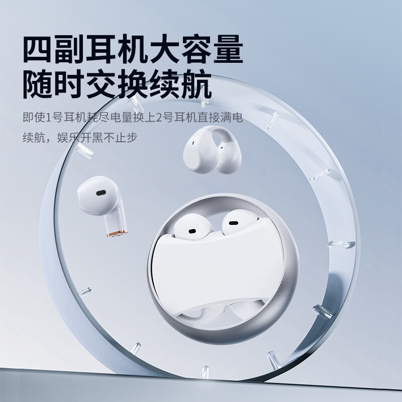 魔牛道【四个耳机丨交替续航】2026新款无线蓝牙耳机二合一耳机耳夹半入耳式两副适用苹果小米华为 普通-粉色【续航+普通音质】 尊享版【适用于华为苹果小米vivo】