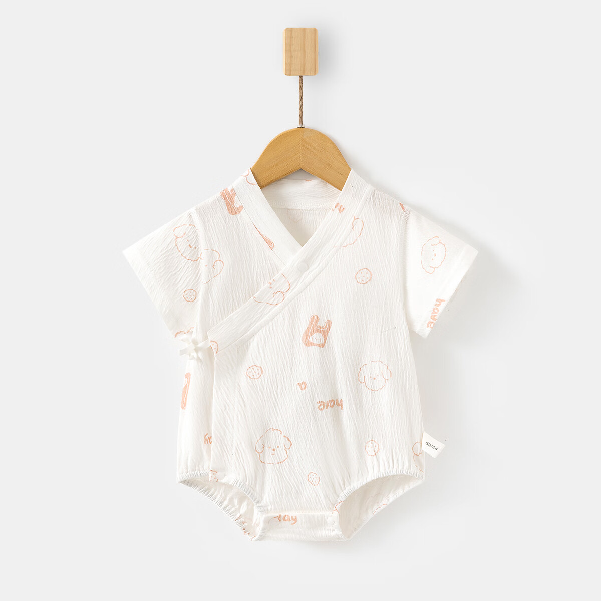 短袖皱皱棉婴幼儿夏季空调服男女宝宝印花贴身A类三角爬服 小泰迪 夏款皱皱棉包屁衣 80cm 73-80cm