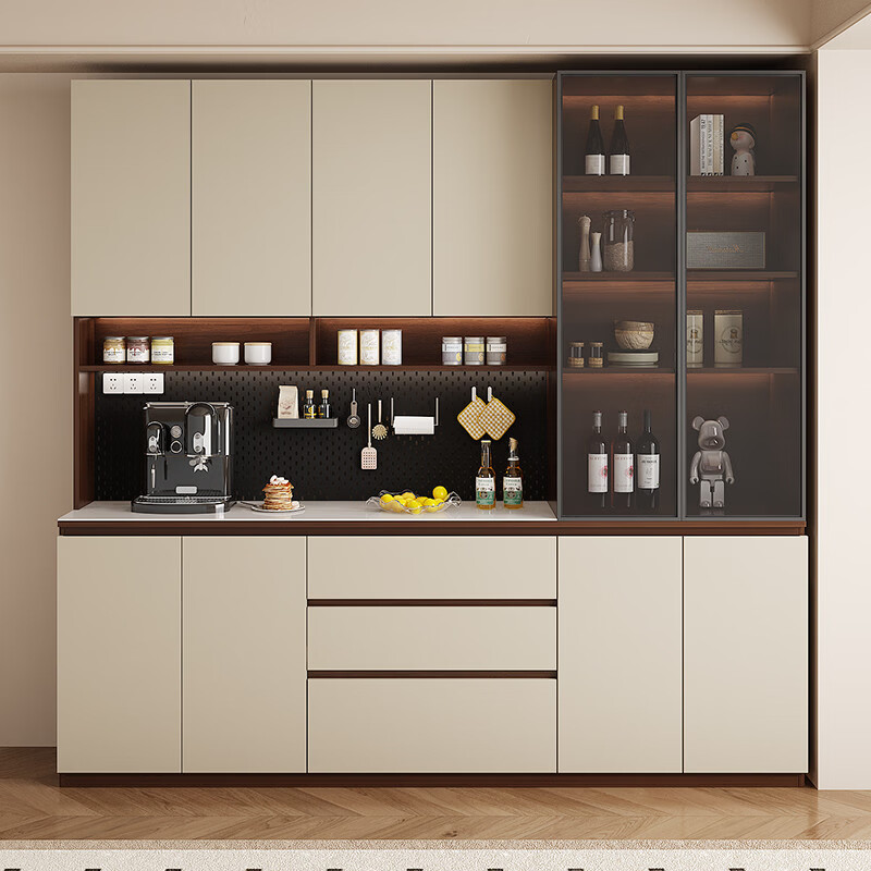 溥畔实木岩板餐柜置物靠墙一体储物收纳柜子客厅酒柜茶水咖啡柜吧台 [满墙柜]六门240x40x220