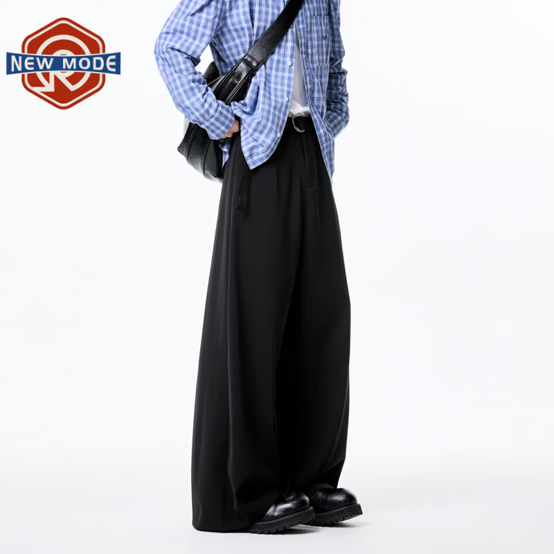 NEW OR MODE美式高级感阔腿西裤男夏季潮新款宽松休闲裤百搭高街垂感拖地裤子 黑色【高品质】 XL 【建议125-145斤】