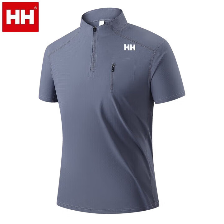 HHT恤男夏季户外运动短袖休闲速干衣半拉链冰丝立领上衣 深蓝 XL【1 海丽汉森（HH）黑色 海丽汉森（HH）6XL【220-240斤左右】