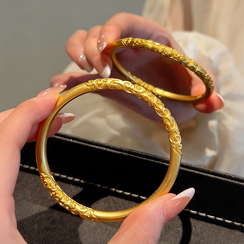 名缘尚古法传承999金包银手镯实心卷草纹封口24K足金足银生日礼物送女友 【加厚包金3.5g】总重约30克 64圈口【足金足银】