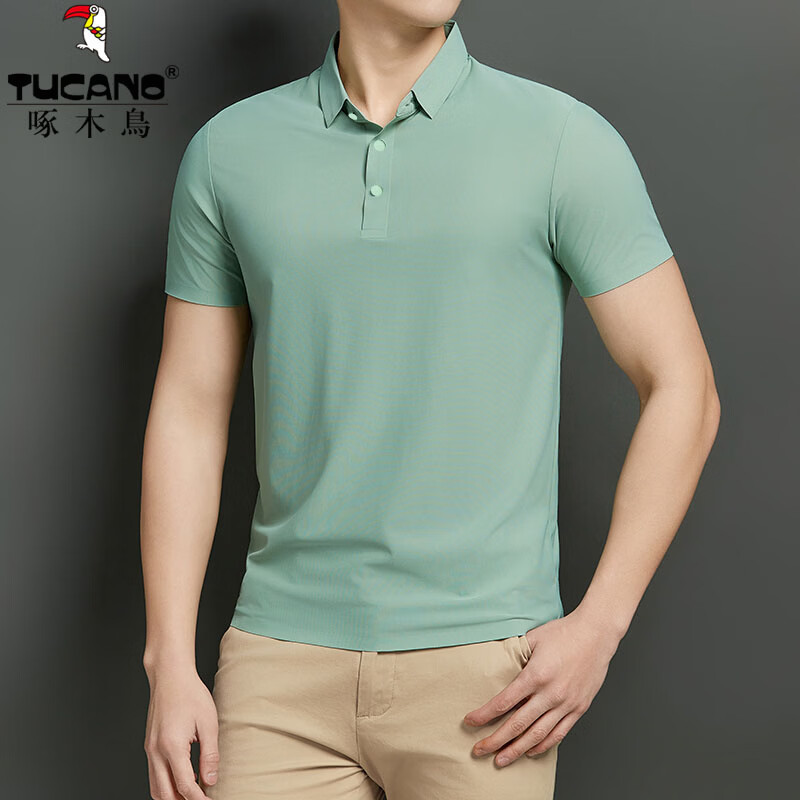 啄木鸟（TUCANO）短袖t恤男高端冰丝无痕夏季男士翻领POLO衫弹力免烫上衣速干半袖 灰蓝 L (170) 建议115-130斤