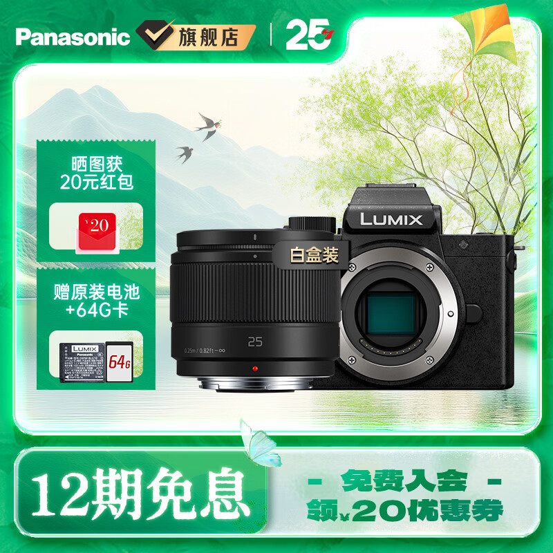 松下（Panasonic）Lumix G100D M43画幅相机 M43卡口 微单相机 无反数码相机 G100D单机+【25mmF1.7】单镜头定焦
